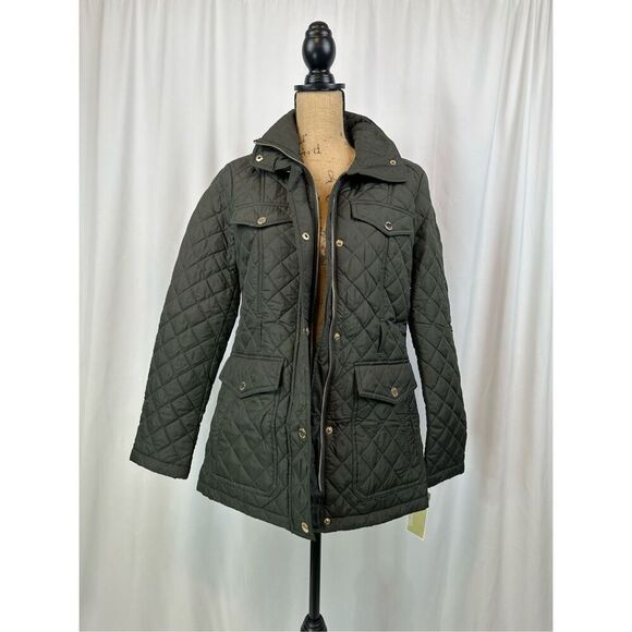 Michael Kors Women’s Green Belted Quilted Coat Size Small - Picture 1 of 11